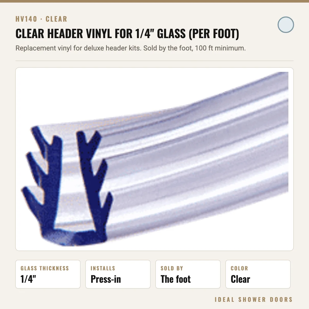 CRL HV140 Clear Header Vinyl for 1/4" Glass (per foot) drawing