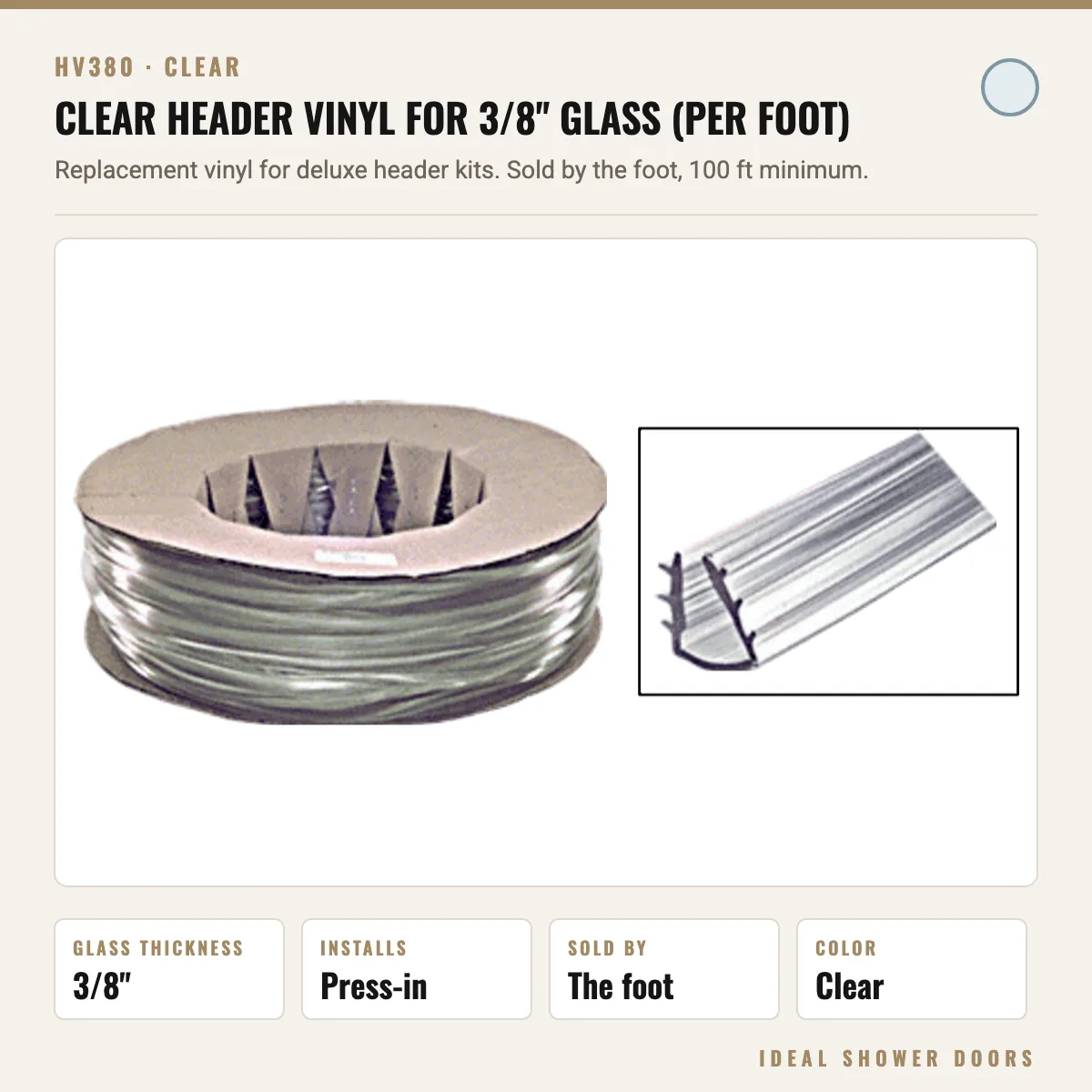CRL HV380 Clear Header Vinyl for 3/8" Glass (per foot) drawing