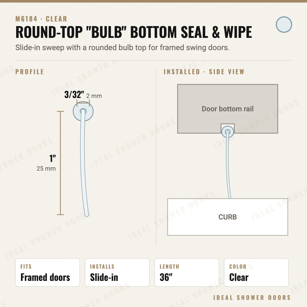 CRL M6184 Round-Top "Bulb" Bottom Seal & Wipe drawing