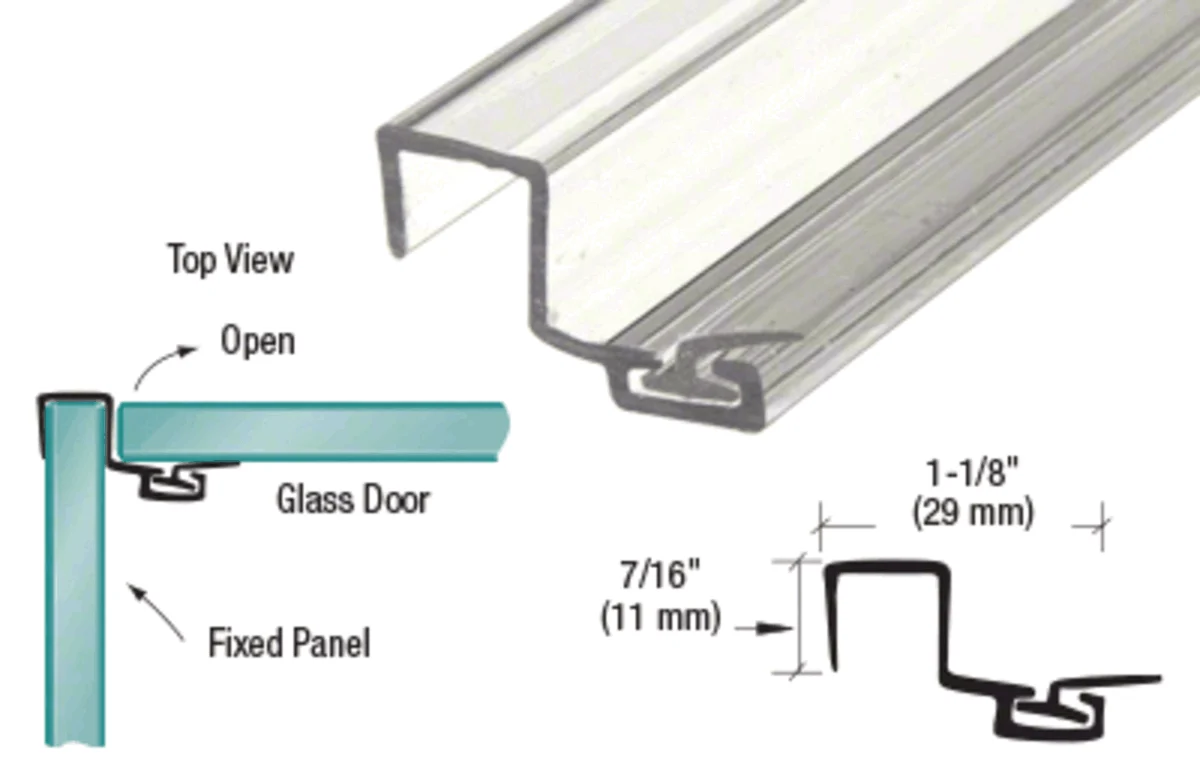 Shower Door 90° Strike Seal with Vinyl Insert for 3/8" Glass, Clear – CRL P090SJ actual photo