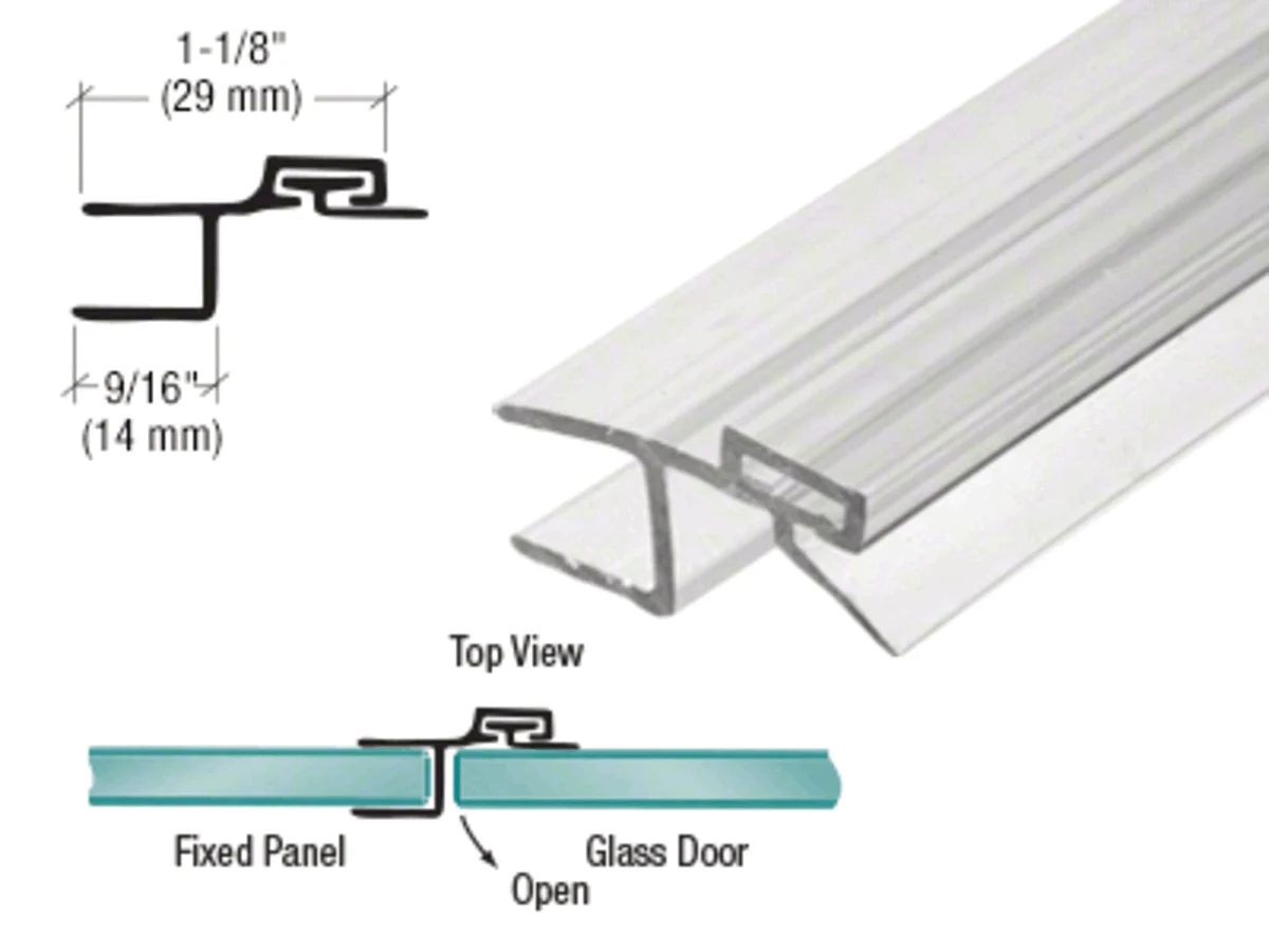 Frameless Shower Door Seal: Heavy-Duty 'H' Jamb with Vinyl Insert, 180°, for 1/2" Glass, Clear – CRL P120SDJ actual photo
