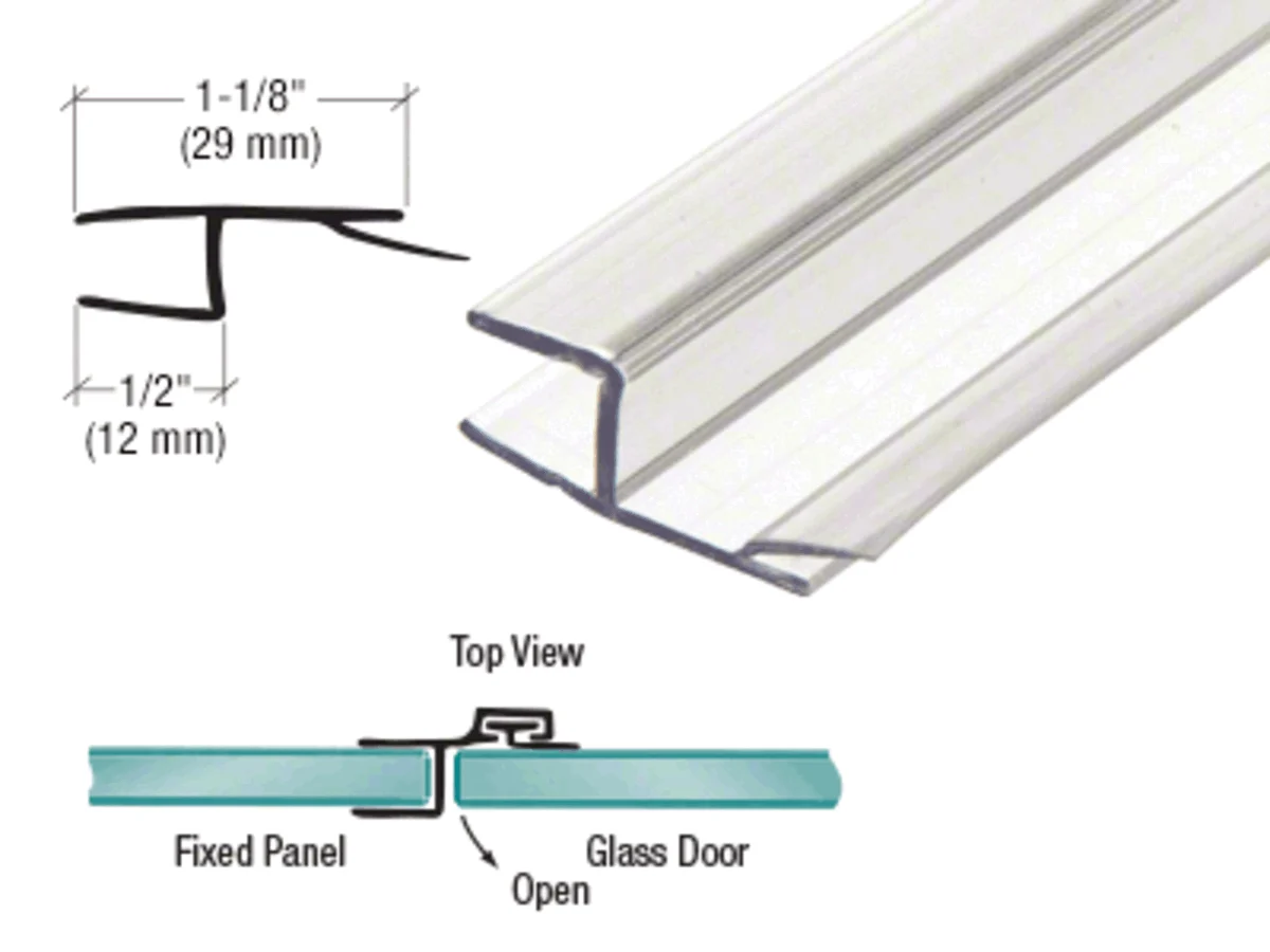 Frameless Shower Door Seal: One-Piece Heavy-Duty 'H' Jamb, 180°, for 3/8" Glass, Clear – CRL P1801P actual photo