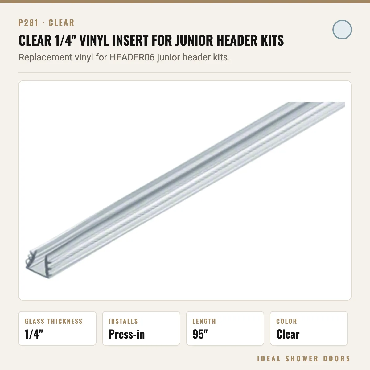 CRL P281 Clear 1/4" Vinyl Insert for Junior Header Kits drawing