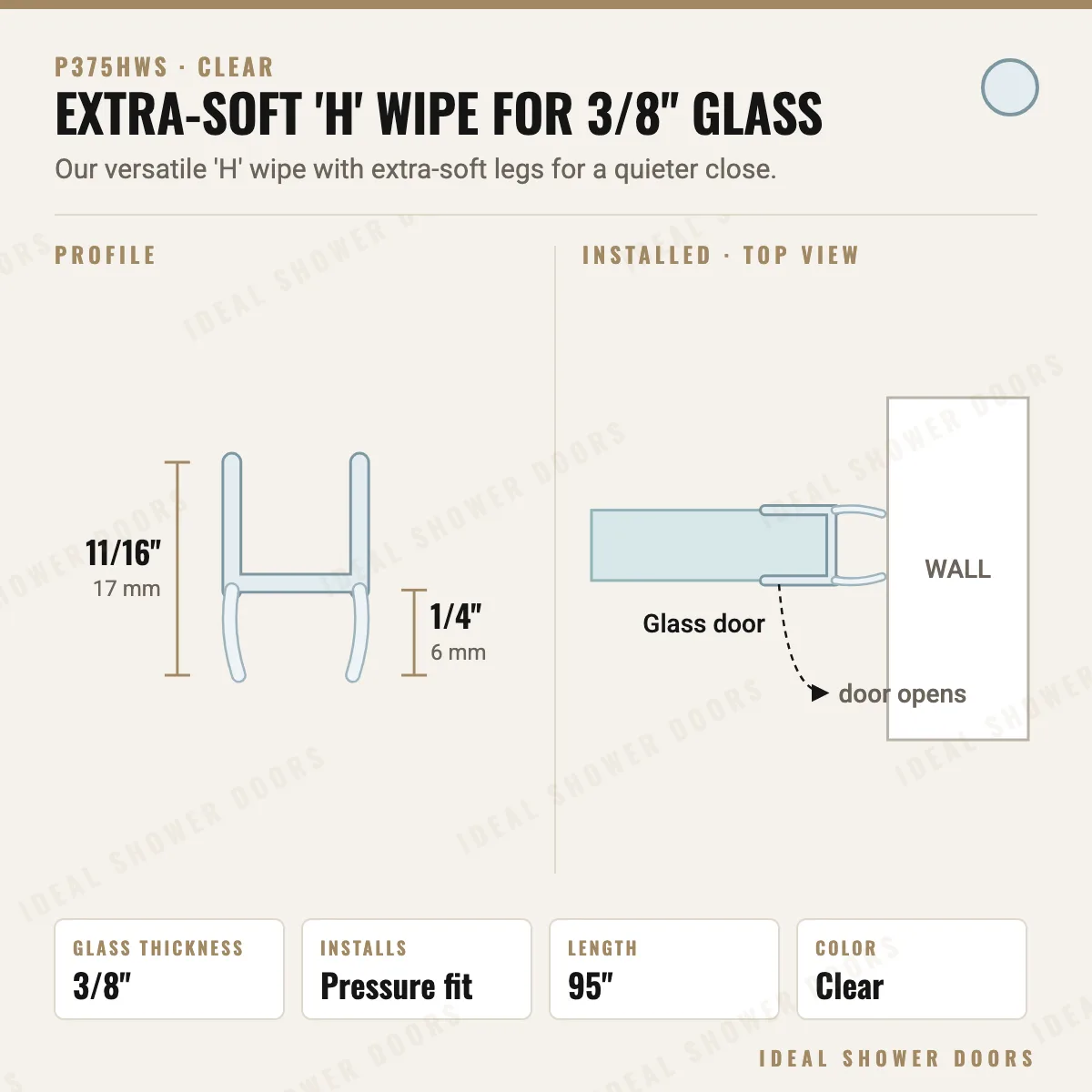 CRL P375HWS Extra-Soft 'H' Wipe for 3/8" Glass drawing