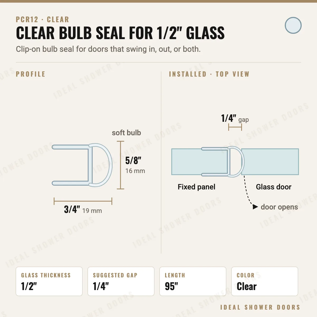 CRL PCR12 Clear Bulb Seal for 1/2" Glass drawing