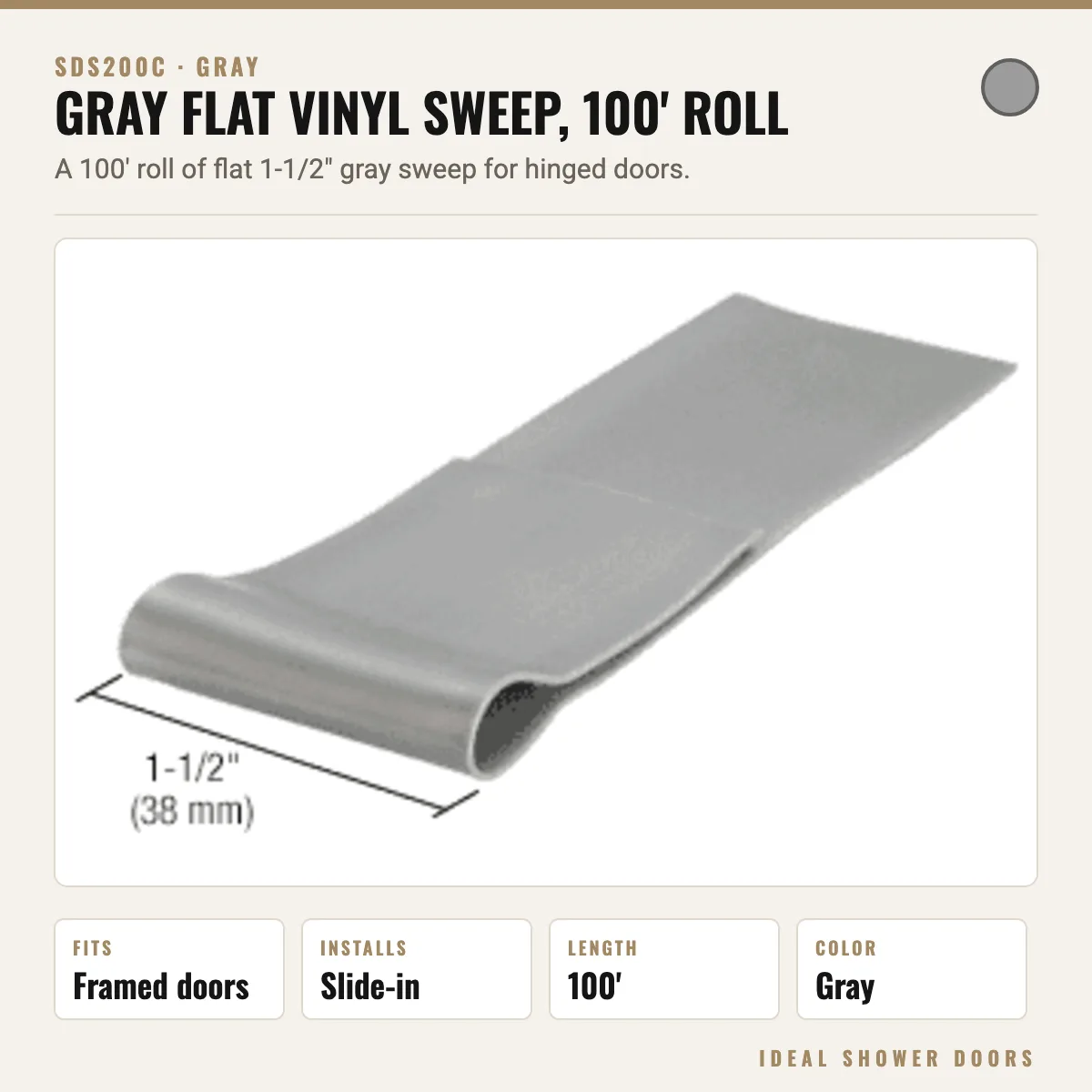 CRL SDS200C Gray Flat Vinyl Sweep, 100' Roll drawing