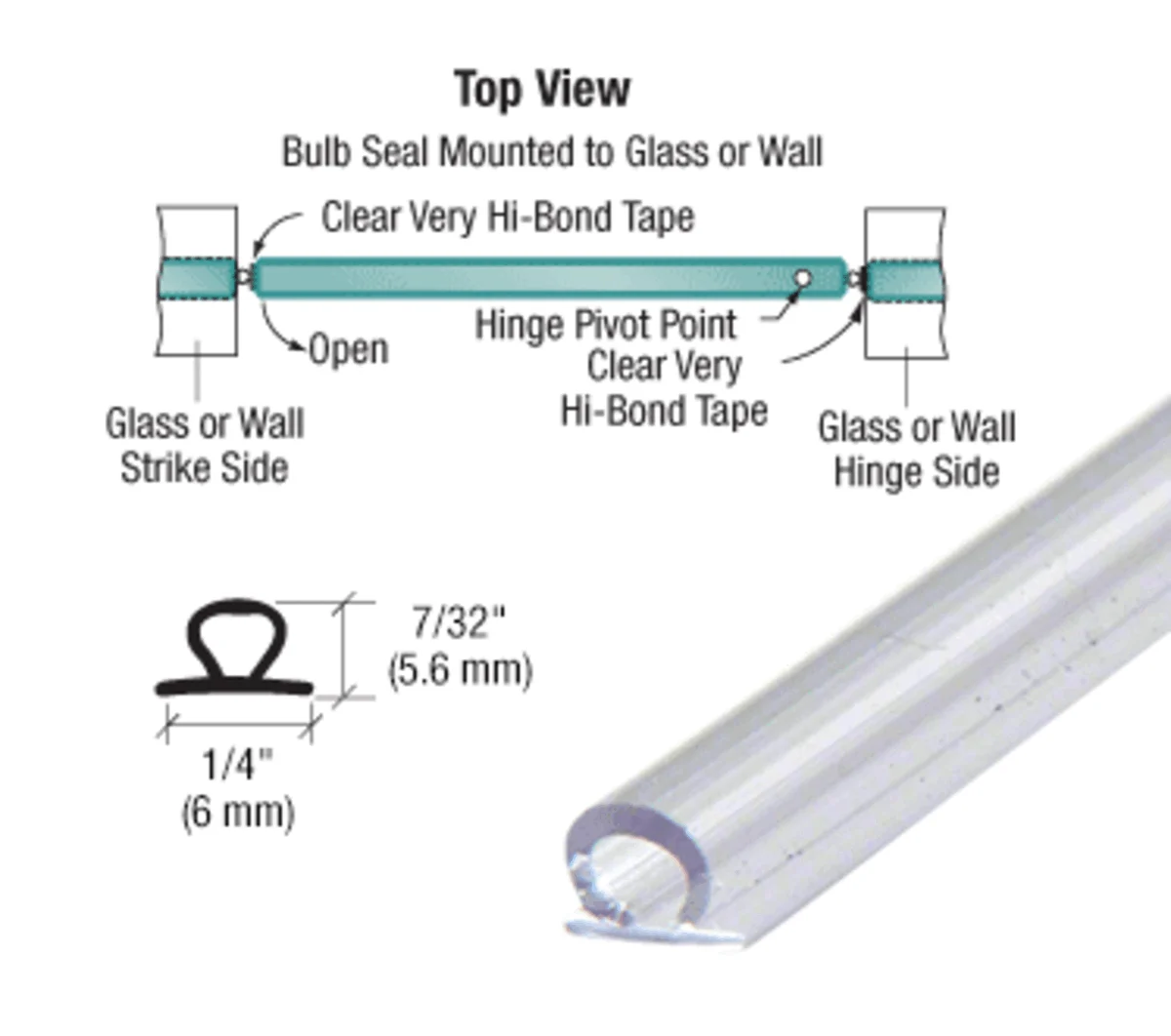 Shower Door Clear Vinyl Bulb Seal, 5/32" to 7/32" Gap (Pre-Taped) – CRL SDTBT2 actual photo