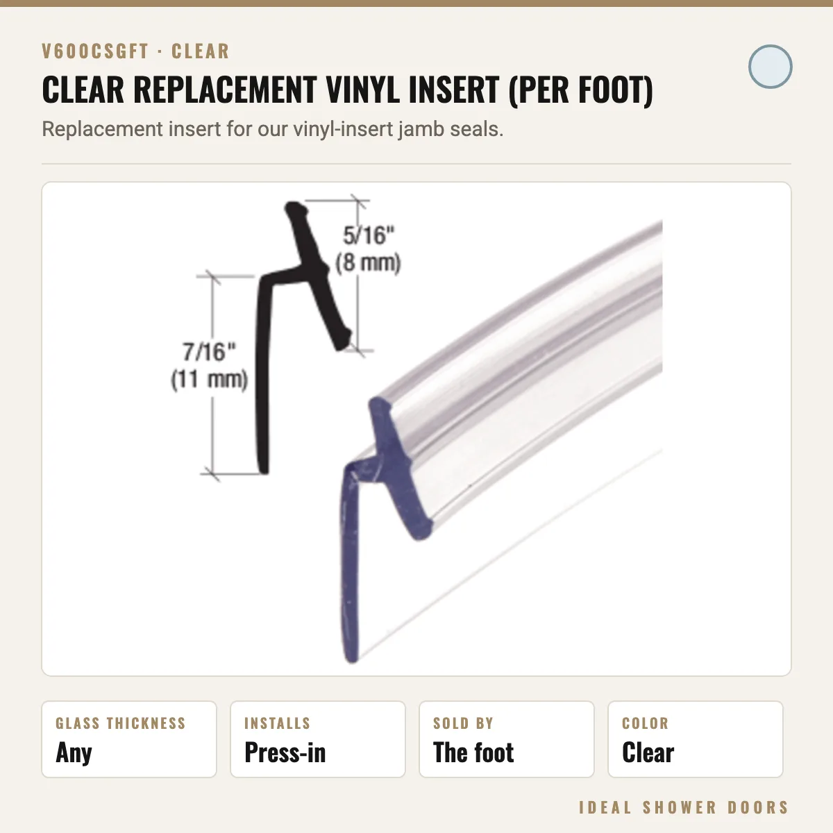 CRL V600CSGFT Clear Replacement Vinyl Insert (per foot) drawing
