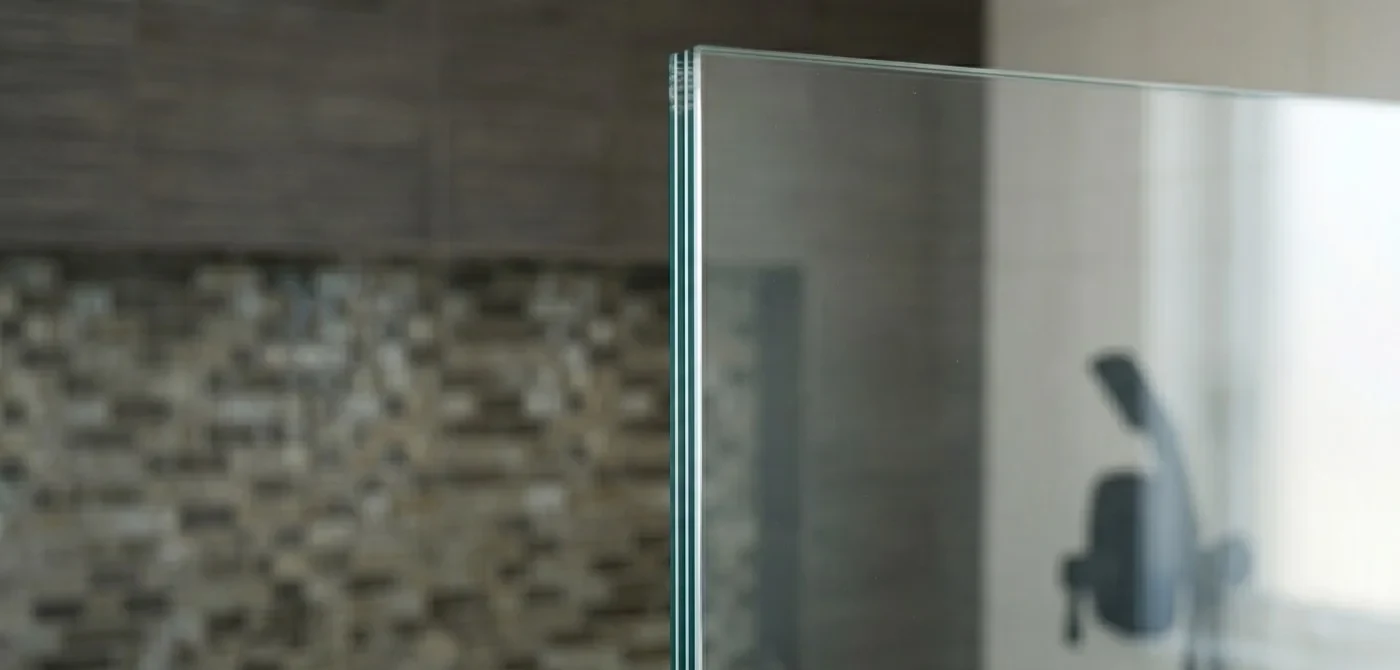 The same shower glass, clear after the IDEAL Bath Kit