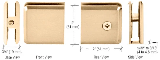 Shower Glass Beveled Hole-in-Glass Fixed Panel U-Clamp, Unlacquered Brass – CRL BCU4ULBR, photo 2