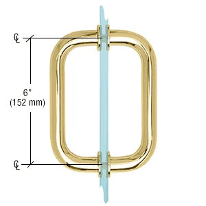 Shower Door 6" Back-to-Back Tubular Pull Handle, Unlacquered Brass – CRL BM6X6ULBR, photo 2