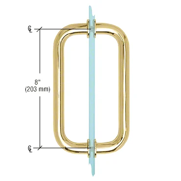 Shower Door 8" Back-to-Back Tubular Pull Handle, Unlacquered Brass – CRL BM8X8ULBR, photo 2