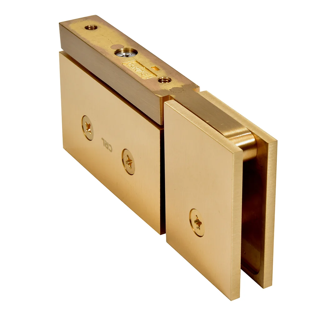 Pivot Shower Door Hinge: Cardiff Top or Bottom Mount with U-Clamp, Satin Brass – CRL CAR07SB