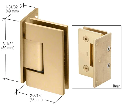 Shower Door Hinge: Geneva 044 Wall Mount, Offset Back Plate, Satin Brass – CRL GEN044SB, photo 2