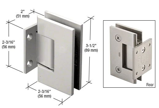 Shower Door Hinge: Geneva 074 Wall Mount, Short Back Plate, Satin Nickel – CRL GEN074SN, photo 2