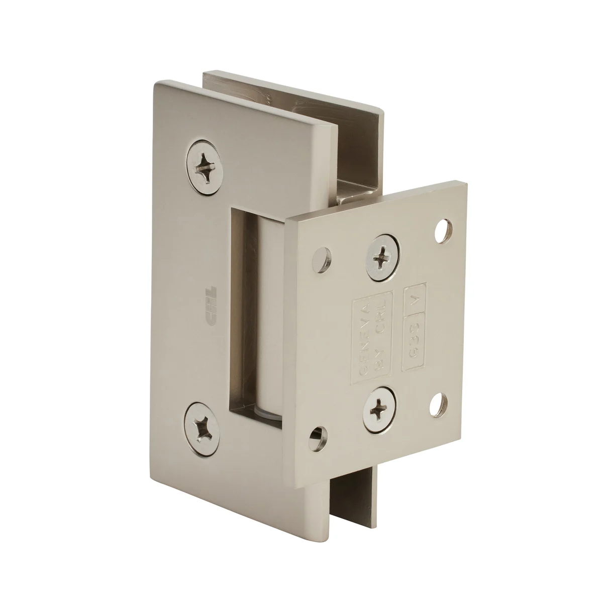 Shower Door Hinge: Geneva 074 Wall Mount, Short Back Plate, Satin Nickel – CRL GEN074SN, photo 3