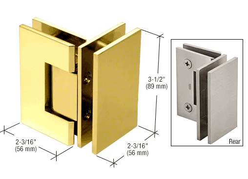 Glass to Glass Shower Door Hinge 90°: Geneva 092, Polished Brass – CRL GEN092BR, photo 2