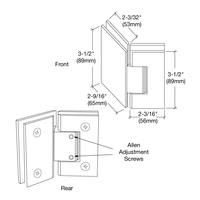Glass to Glass Shower Door Hinge 135°: Geneva 345 Adjustable, Polished Nickel – CRL GEN345PN, photo 4