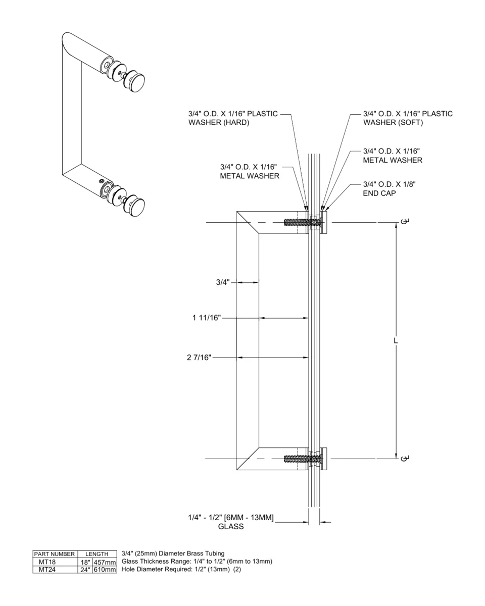 Glass Shower Door 18" Mitered Corner Single-Sided Towel Bar, Polished Nickel – CRL MT18PN, photo 2
