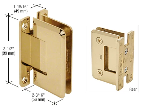 Shower Door Hinge: Pinnacle 037 Wall Mount, H Back Plate, Polished Brass – CRL P1N037BR, photo 2