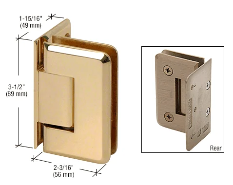 Shower Door Hinge: Pinnacle 044 Wall Mount, Offset Back Plate, Polished Brass – CRL P1N044BR, photo 2