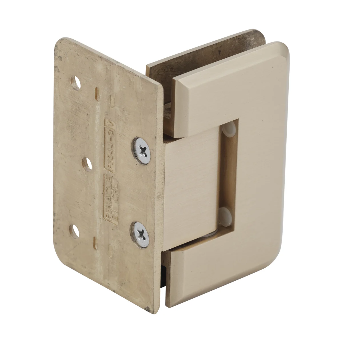 Shower Door Hinge: Pinnacle 044 Wall Mount, Offset Back Plate, Satin Brass – CRL P1N044SB