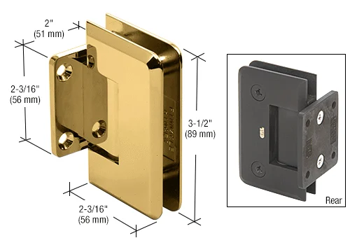 Shower Door Hinge: Pinnacle 074 Wall Mount, Short Back Plate, Polished Brass – CRL P1N074BR, photo 2