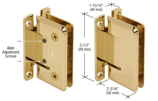 Shower Door Hinge: Pinnacle 337 Adjustable Wall Mount, H Back Plate, Polished Brass – CRL P1N337BR, photo 2