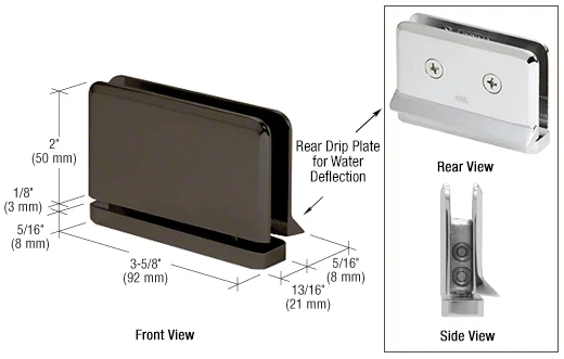 Pivot Shower Door Hinge: Prima with Rear Drip Plate, Oil Rubbed Bronze – CRL PPH080RB, photo 2