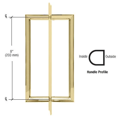 Shower Door 8" Flat-Face Back-to-Back Pull Handle, Unlacquered Brass – CRL RM8X8ULBR