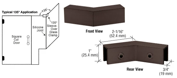 Shower Glass 135° "Sleeve Over" Glass Clamp, Oil Rubbed Bronze – CRL S0GC1350RB, photo 2