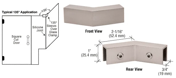 Shower Glass 135° "Sleeve Over" Glass Clamp, Brushed Nickel – CRL S0GC135BN, photo 2