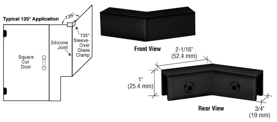 Shower Glass 135° "Sleeve Over" Glass Clamp, Matte Black – CRL S0GC135MBL, photo 2