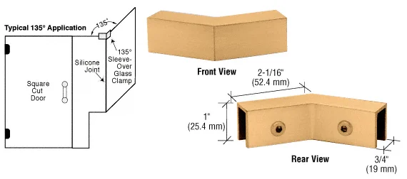 Shower Glass 135° "Sleeve Over" Glass Clamp, Satin Brass – CRL S0GC135SB, photo 2