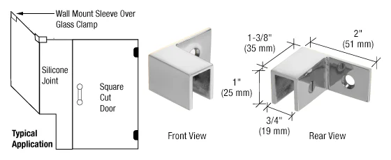CRL Left Hand "Sleeve Over" Wall Mount Glass Clamp, Polished Chrome