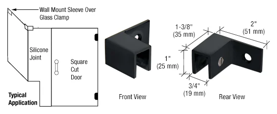 Shower Glass Left Hand "Sleeve Over" Wall Mount Glass Clamp, Matte Black – CRL S0GC37LMBL, photo 2