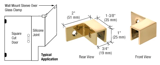 Shower Glass Right Hand "Sleeve Over" Wall Mount Glass Clamp, Polished Brass – CRL S0GC37RBR