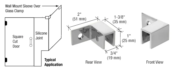 CRL Right Hand "Sleeve Over" Wall Mount Glass Clamp, Polished Chrome