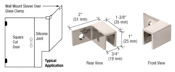 Shower Glass Right Hand "Sleeve Over" Wall Mount Glass Clamp, Polished Nickel – CRL S0GC37RPN