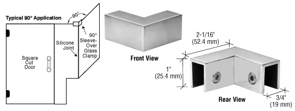 CRL 90° "Sleeve Over" Glass Clamp, Polished Chrome