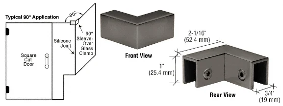 Shower Glass 90° "Sleeve Over" Glass Clamp, Gun Metal – CRL S0GC90GM, photo 2