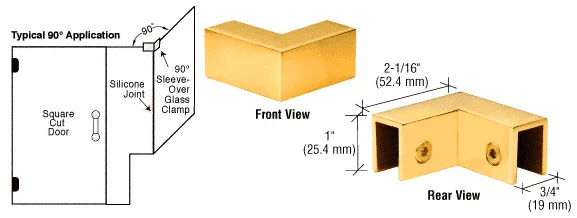 Shower Glass 90° "Sleeve Over" Glass Clamp, Unlacquered Brass – CRL S0GC90ULBR