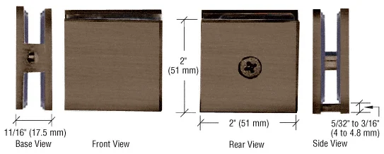 Shower Glass Square Hole-in-Glass Fixed Panel U-Clamp, Brushed Bronze – CRL SCU4BBRZ, photo 2
