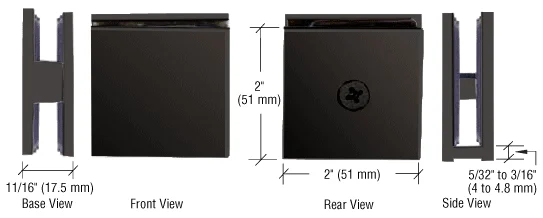 Shower Glass Square Hole-in-Glass Fixed Panel U-Clamp, Gun Metal – CRL SCU4GM, photo 2