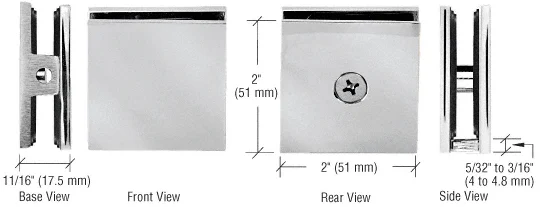 Shower Glass Square Hole-in-Glass Fixed Panel U-Clamp, Polished Nickel – CRL SCU4PN, photo 2