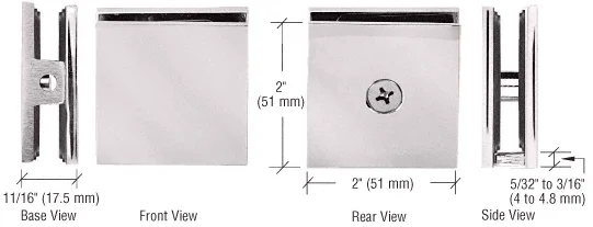 Shower Glass Square Hole-in-Glass Fixed Panel U-Clamp, Satin Nickel – CRL SCU4SN, photo 2