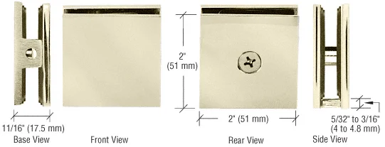 Shower Glass Square Hole-in-Glass Fixed Panel U-Clamp, Unlacquered Brass – CRL SCU4ULBR, photo 2