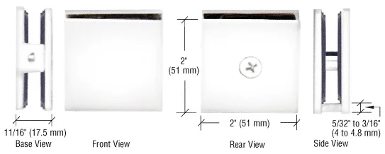 Shower Glass Square Hole-in-Glass Fixed Panel U-Clamp, Gloss White – CRL SCU4W, photo 2
