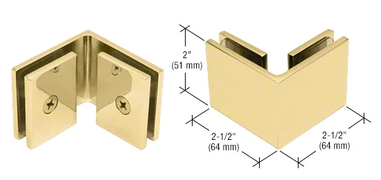 Shower Glass Square 90° Glass-to-Glass Clamp, Polished Brass – CRL SGC90BR, photo 3