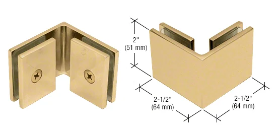 Shower Glass Square 90° Glass-to-Glass Clamp, Satin Brass – CRL SGC90SB, photo 3